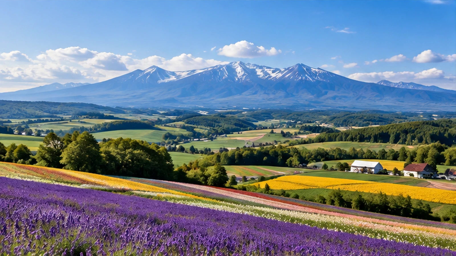 Hamparan ladang dan pegunungan di Hokkaido