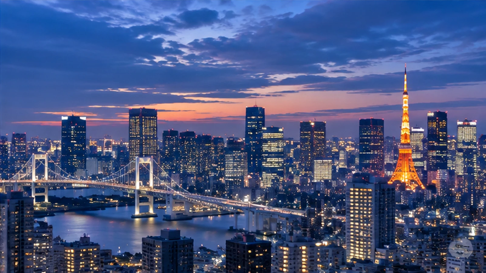 Pemandangan Tokyo saat blue hour dengan Tokyo Tower